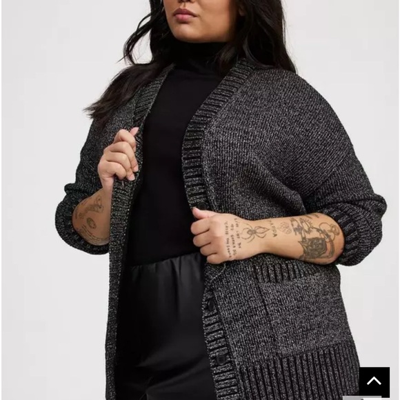 New Torrid metallic and deep black Open-Front Cardigan Sz 4x - Picture 3 of 5
